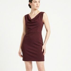 Ann Taylor Dress Draped Neck Sheath Burgundy Brown Mini Sleeveless 4P Classic